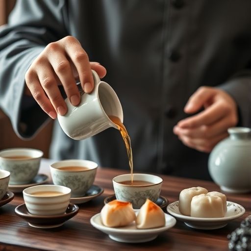 茶艺师冲泡茶叶搭配广式点心