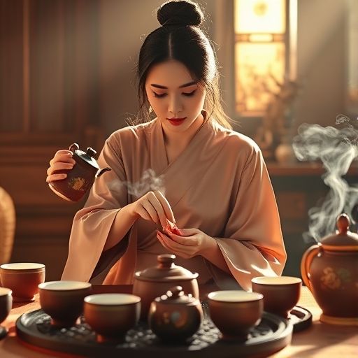 茶艺师冲泡茶叶场景