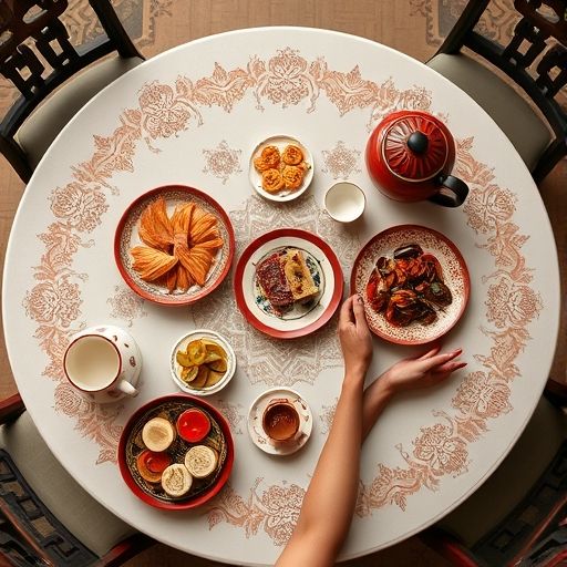 茶桌上摆放的茶点与茶具