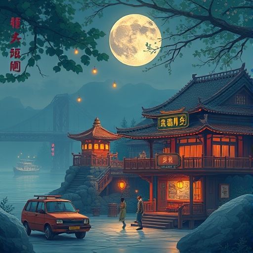 描绘广州琶醍酒吧街夜晚热闹氛围的图片