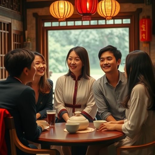 朋友间欢乐的茶室时光