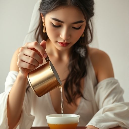 茶艺师专注泡茶的细节特写