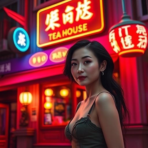 广州茶肆夜晚的温馨灯光