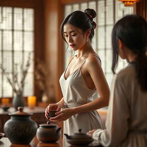 茶艺师与顾客交流画面