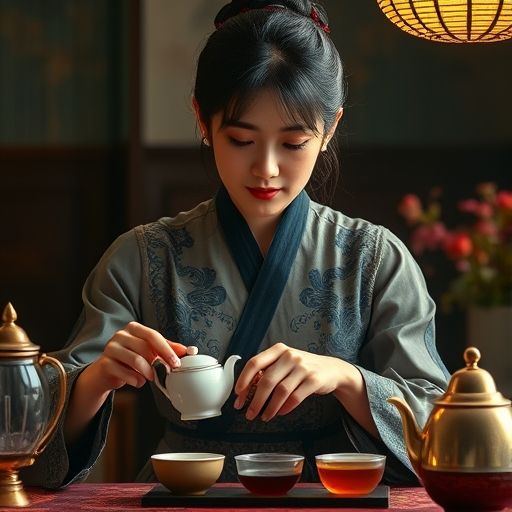 茶艺师专注冲泡新茶