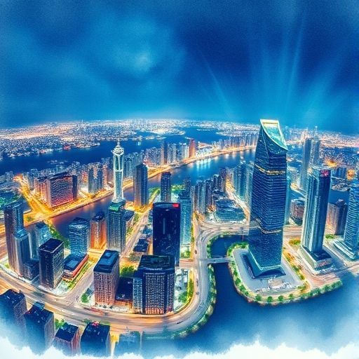 广州夜晚灯火辉煌的城市天际线