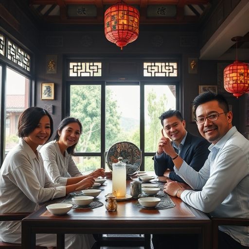 朋友在广州茶楼享受早茶