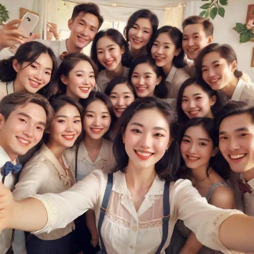 夜场聚会朋友合影场景