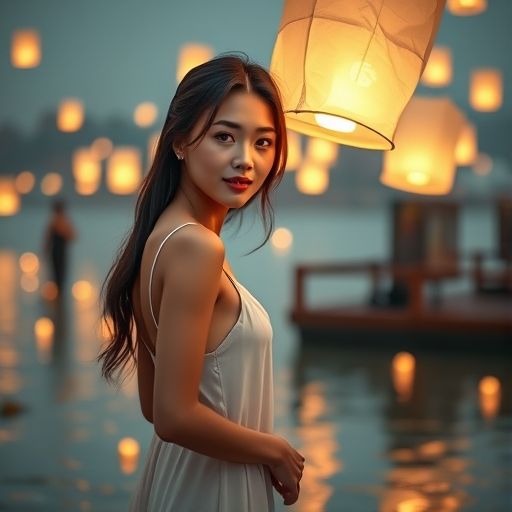 水灯漂流的浪漫瞬间