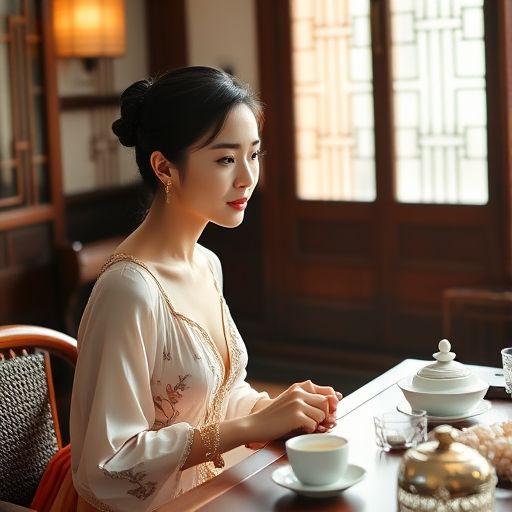 茶艺师与客人亲切交流的温馨画面