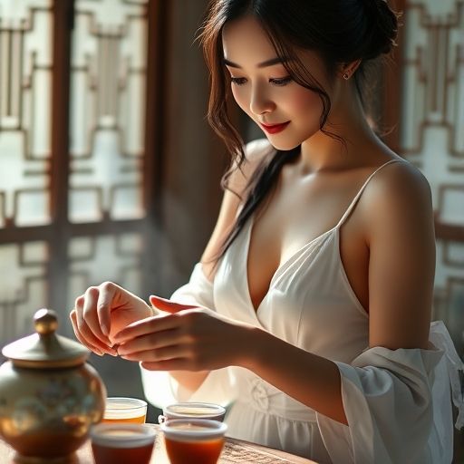 茶艺师专注泡茶的瞬间