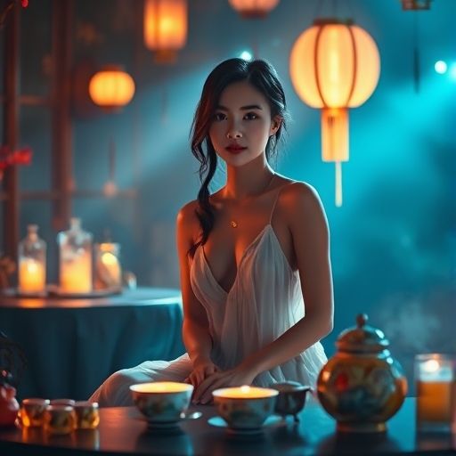 夜晚茶会的浪漫场景