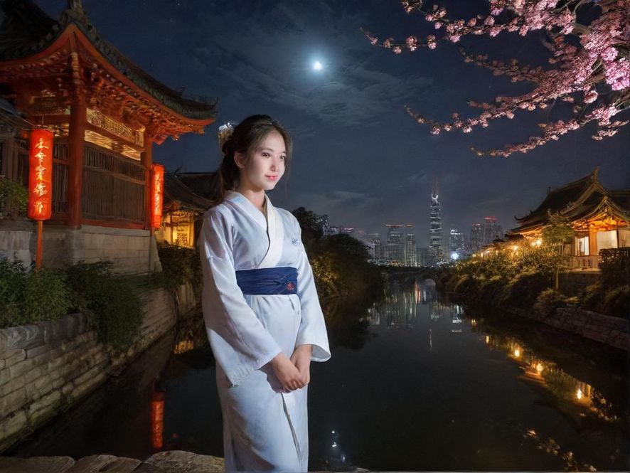 在深圳夜色中放松的剪影