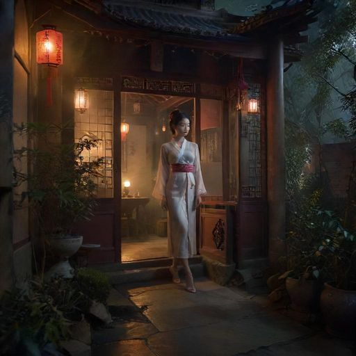 夜色中的茶馆入口,透着一丝神秘感