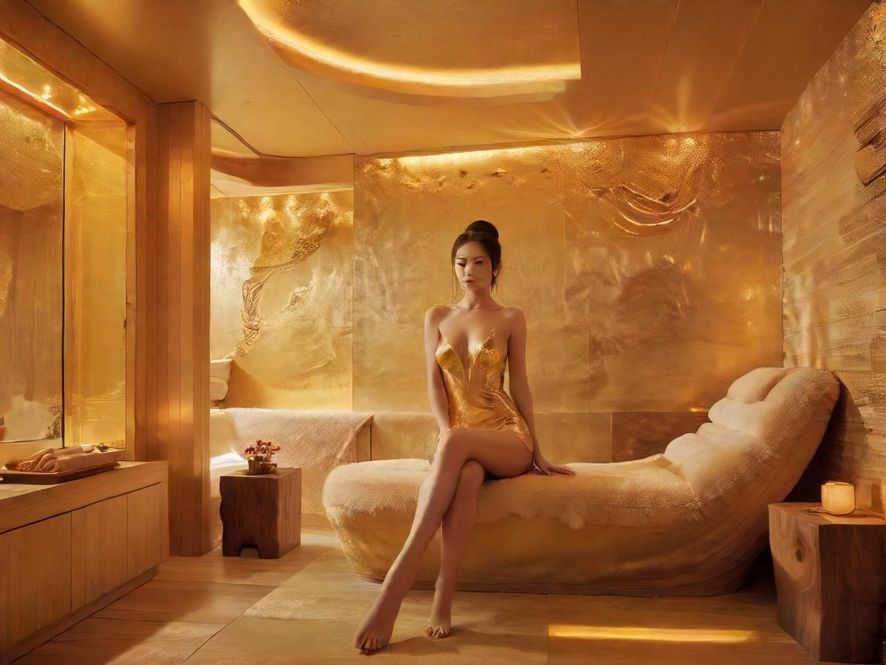 广佛桑拿会所内部奢华舒适暖色调光影现代风格休息区