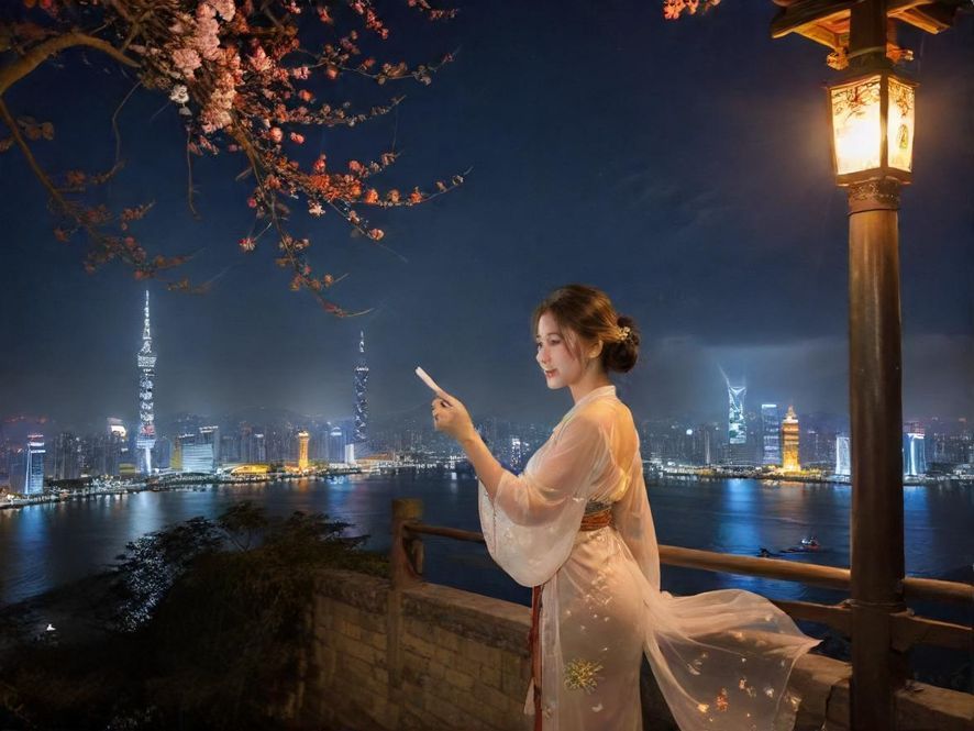 城市夜景中的一扇神秘窗口