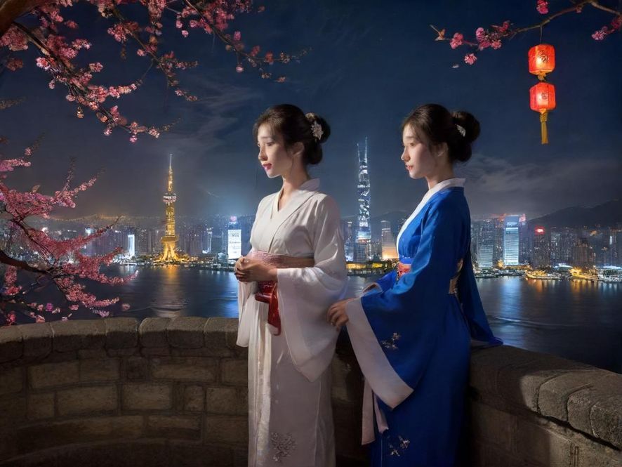 一个充满艺术气息的豪华休闲会所大厅，灯光柔和，沙发舒适，背景是繁华的都市夜景。