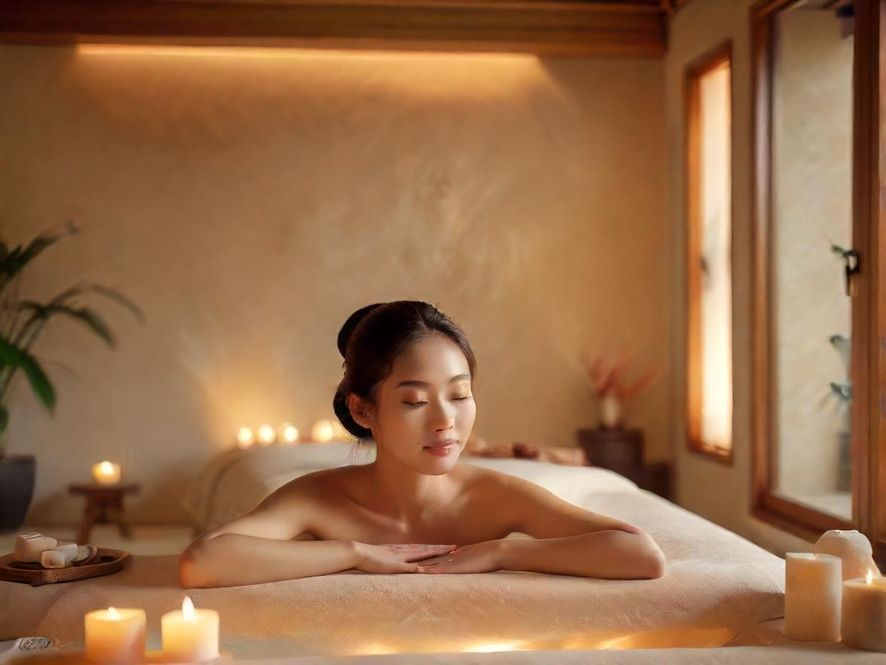 中山桑拿会所内一个舒适的按摩区,灯光柔和,环境宁静,营造出极度放松的氛围。