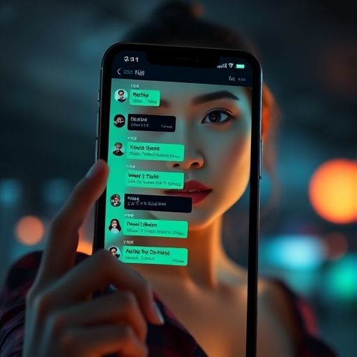 手机屏幕上显示着微信群聊天界面