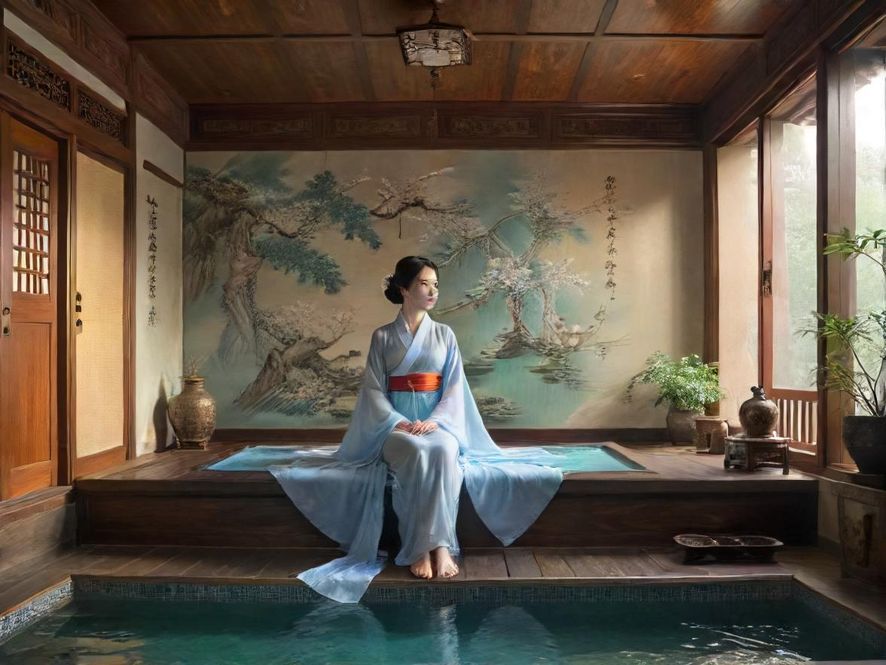 一间奢华水疗会所的室内特写,暖色调的灯光营造出宁静而私密的氛围,柔软的沙发和精致的装饰品尽显高端品味。