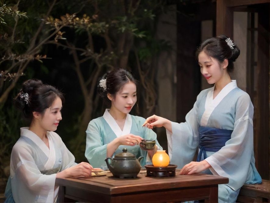 广州夜场会所的茶艺表演场景