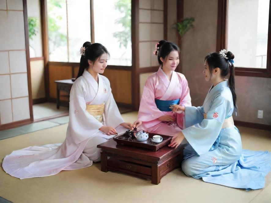 一间布置典雅的私密茶室,柔和的灯光下,茶具精致,营造出宁静舒适的氛围。