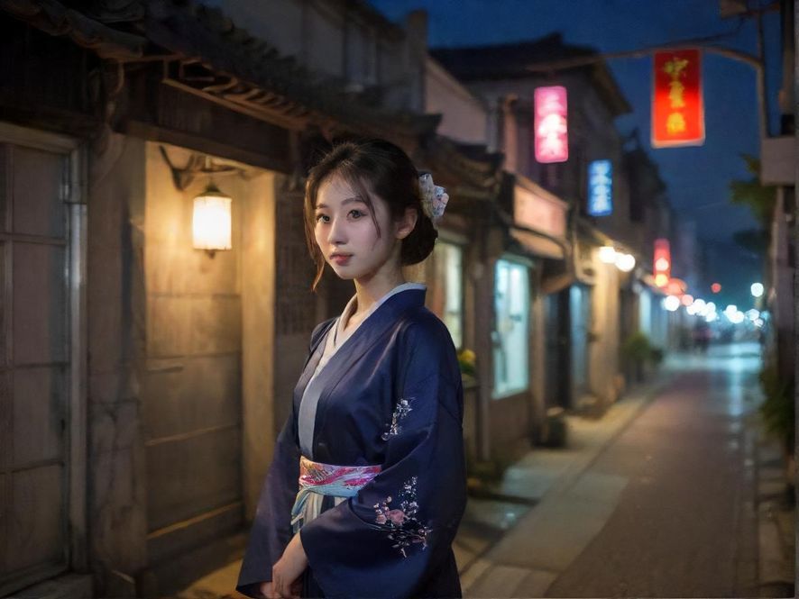 都市夜景霓虹闪烁,远处高楼林立,车水马龙,一派繁华景象