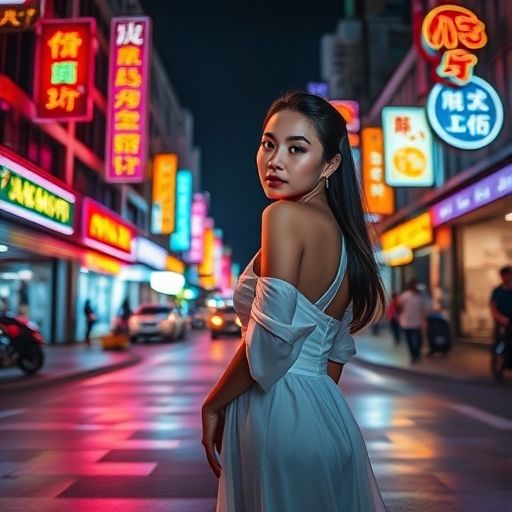 齐富路齐信夜晚街景霓虹闪烁