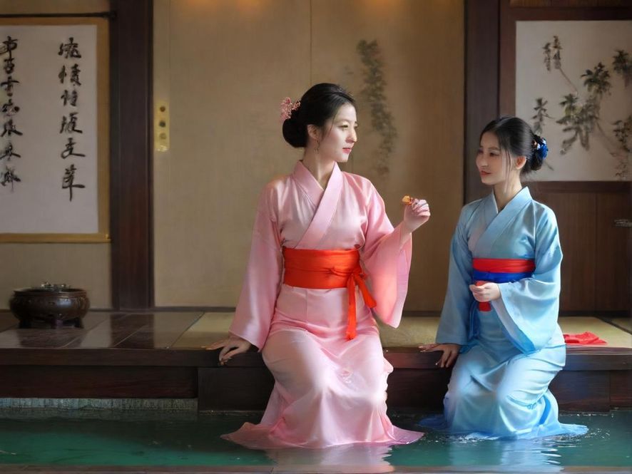 一间豪华的桑拿水疗会所内部，暖色调的灯光营造出舒适放松的氛围。