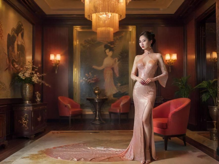 一间装修奢华，灯光柔和的私人会所包厢，暗示高端私密服务