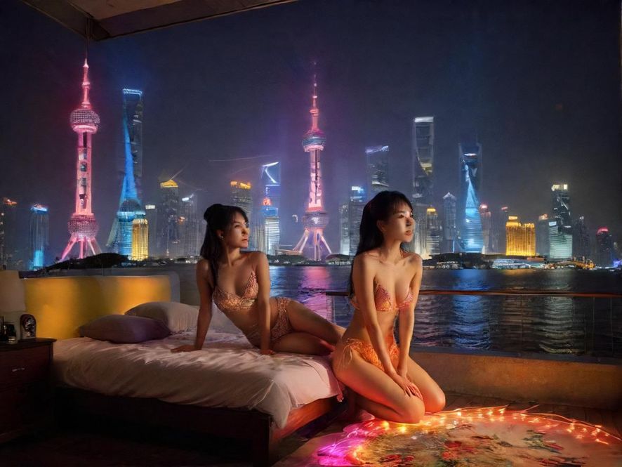 上海黄浦江边的夜景,城市与自然的完美融合