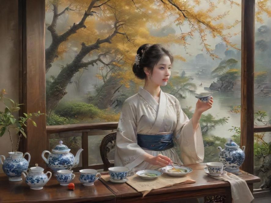 私人会所包间内的精致茶具