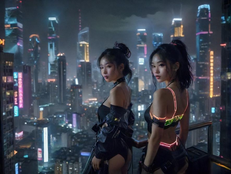 璀璨都市夜景,俯瞰城市中心,霓虹闪烁