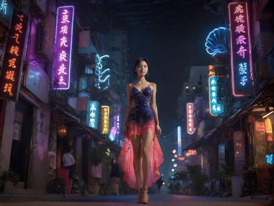 中山城市夜晚的霓虹灯光