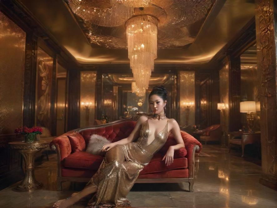 高端会所大堂的奢华休息区