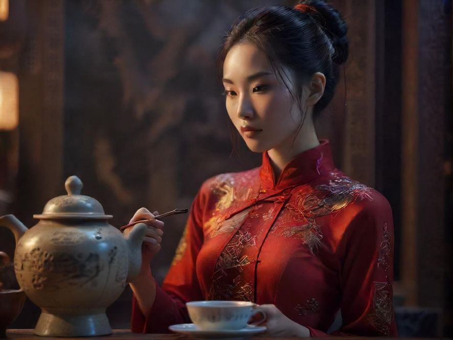 精致的中式茶具,象征着放松和品味