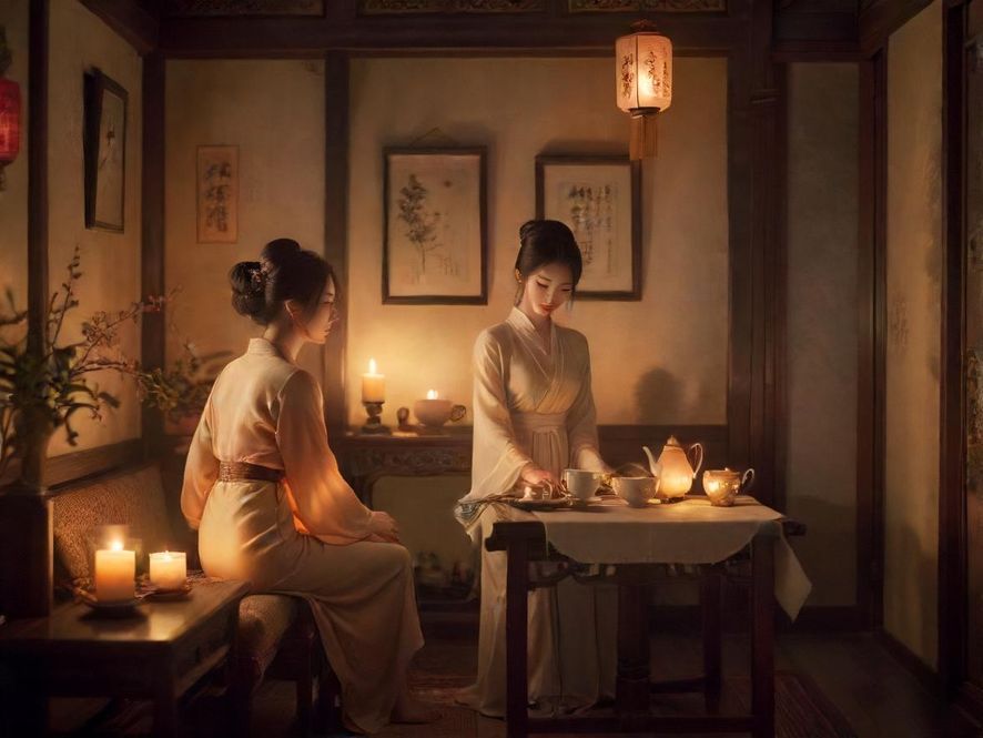 犬马之家雅间,复古东方风情与烛光交织