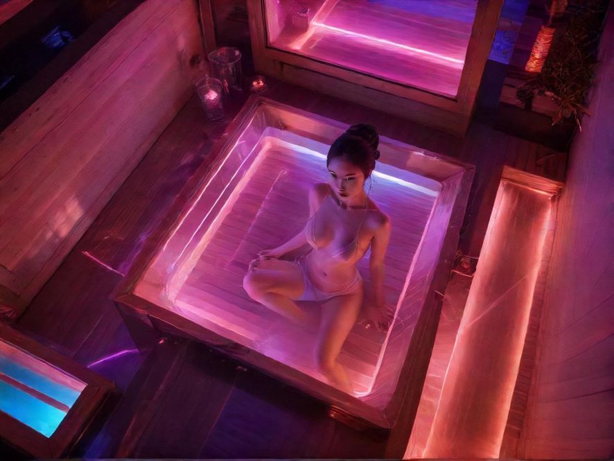 都市夜场会所的霓虹灯光氛围