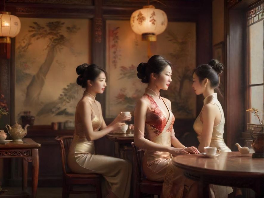 隐藏茶社室内复古风格图