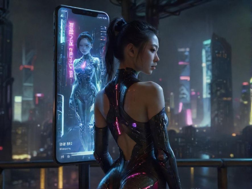 手机屏幕上显示着模糊的休闲娱乐信息流