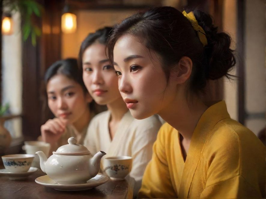 广州老街茶馆喝茶场景