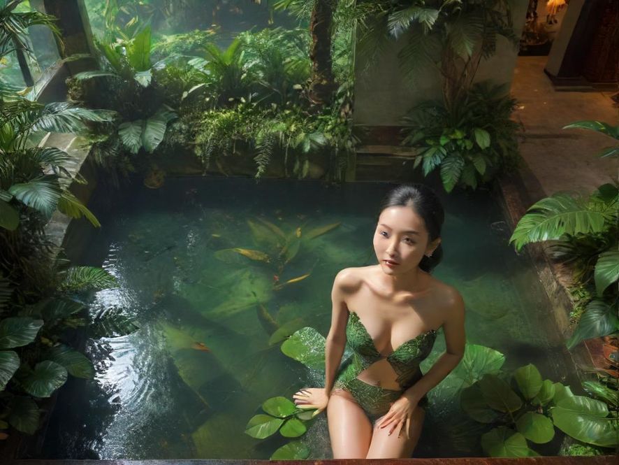 广州豪华水磨会所内部,环境奢华,仿佛置身热带雨林