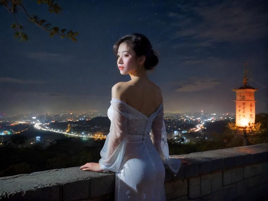 广州夜景，高楼大厦灯火辉煌，城市景观，写实照片