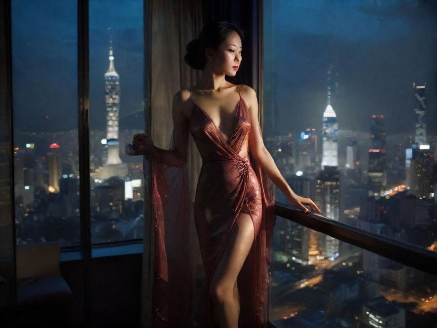 窗外深圳璀璨夜景，营造静谧放松氛围