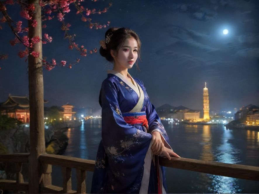 上海夜景下的休闲场所一角