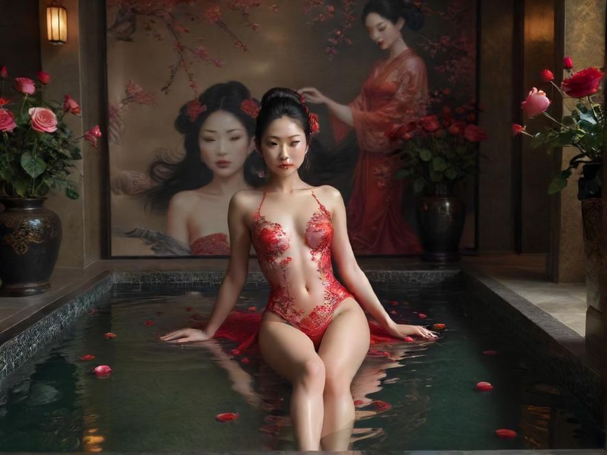 高档会所水疗区一角，光线柔和，环境静谧。