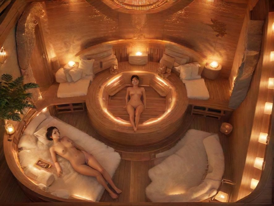 高端桑拿会所内部豪华休息区实景图