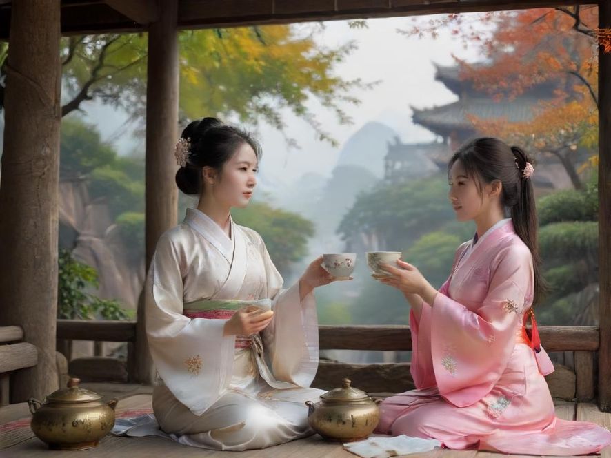 精致的茶具摆设在私密的会所包间内