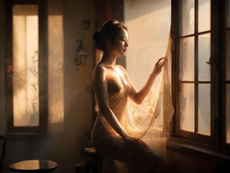 窗边的优雅女性