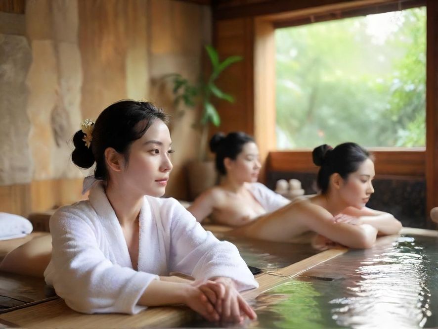 一位专业的按摩师正在为客人进行精油按摩,手法轻柔,背景是宁静舒适的SPA房间。